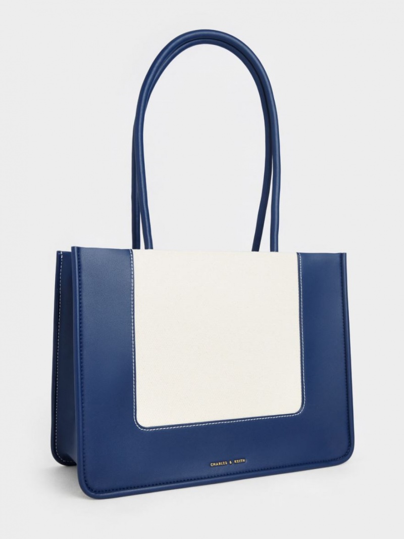 Charles & Keith Daylla Large Canvas Tragetaschen Navy | 186CGMXSL