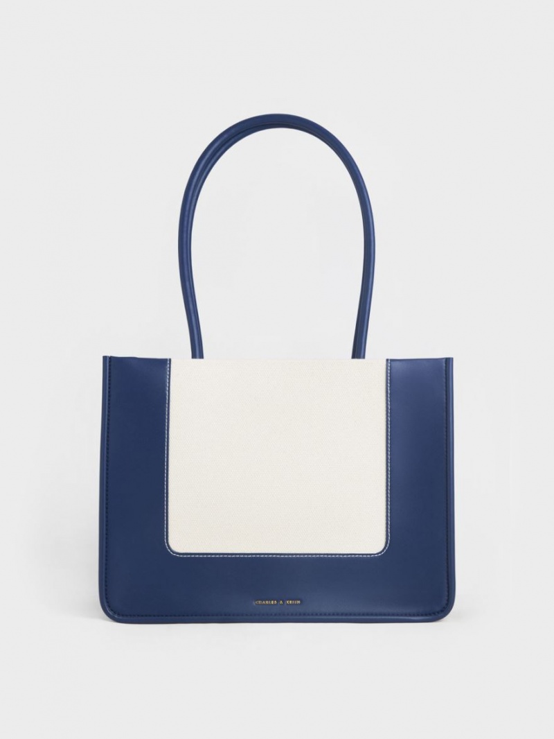 Charles & Keith Daylla Large Canvas Tragetaschen Navy | 186CGMXSL