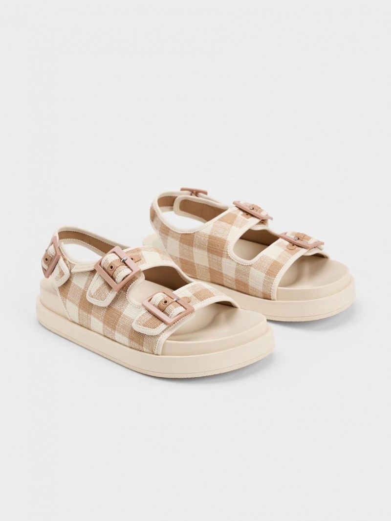 Charles & Keith Della Gingham Buckled Plateausandalen Beige | 561WJHQTI