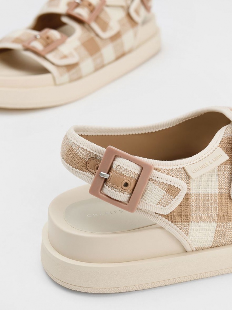 Charles & Keith Della Gingham Buckled Plateausandalen Beige | 561WJHQTI