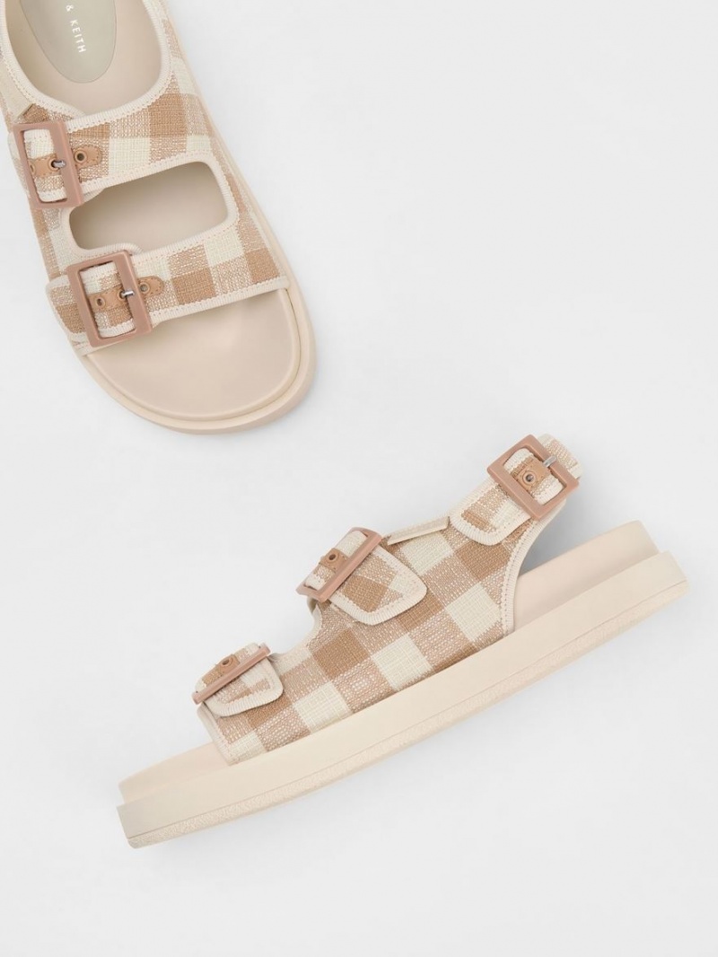 Charles & Keith Della Gingham Buckled Plateausandalen Beige | 561WJHQTI