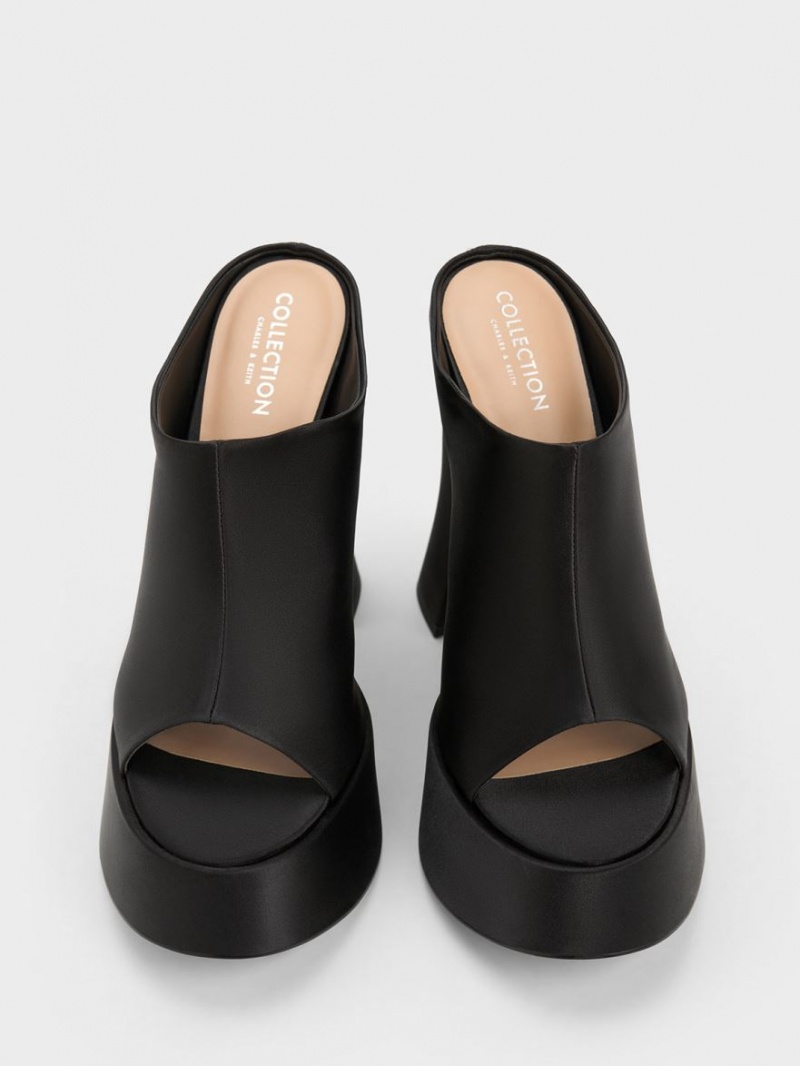 Charles & Keith Delphine Recycled Polyester Plattform Mules Schwarz | 810ANJZIB