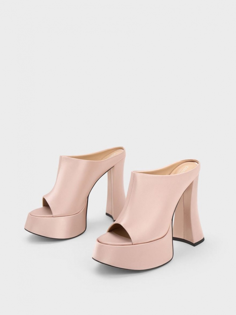 Charles & Keith Delphine Recycled Polyester Plattform Mules Rosa | 518SLNKFV