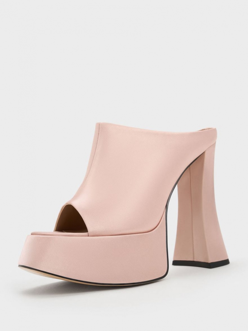 Charles & Keith Delphine Recycled Polyester Plattform Mules Rosa | 518SLNKFV