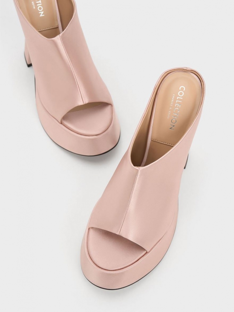 Charles & Keith Delphine Recycled Polyester Plattform Mules Rosa | 518SLNKFV