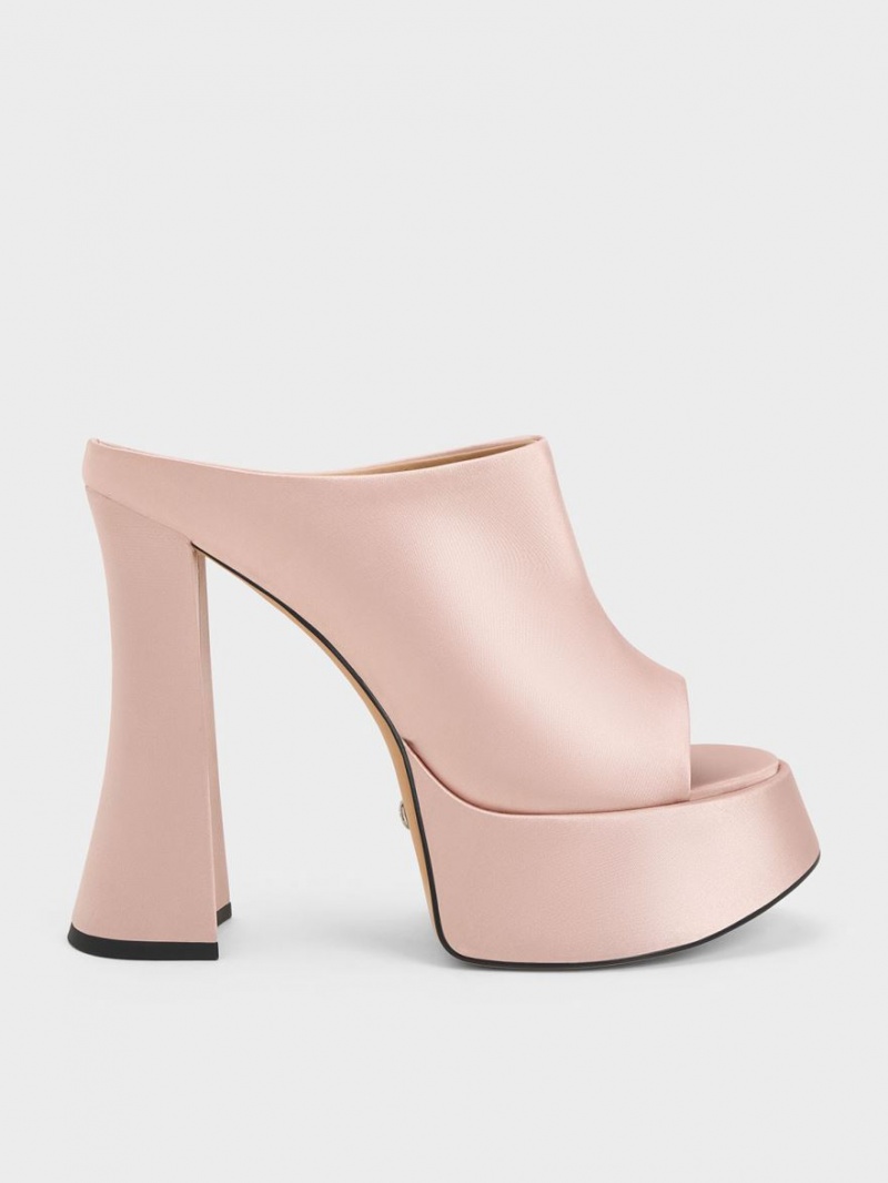 Charles & Keith Delphine Recycled Polyester Plattform Mules Rosa | 518SLNKFV