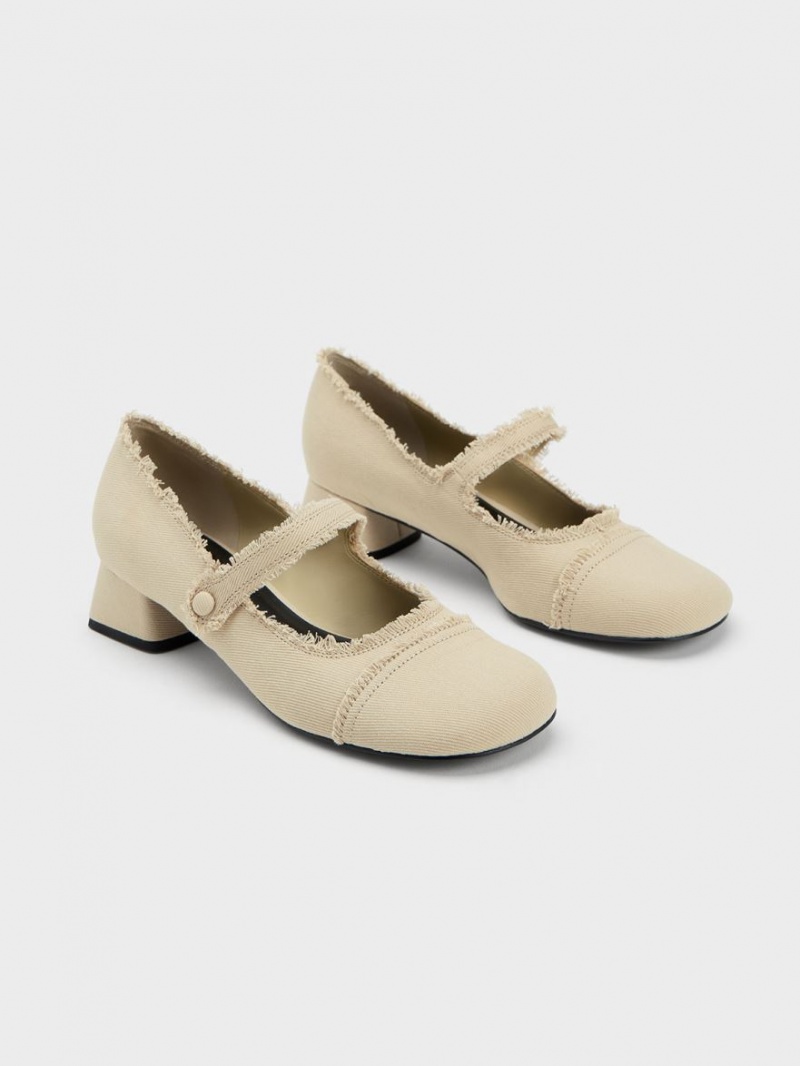 Charles & Keith Denim Block Heel Mary Jane Schuhe Beige | 876IOQLCB