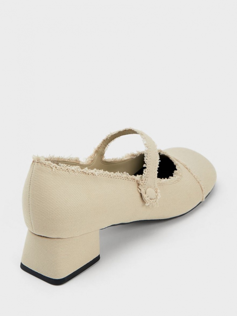 Charles & Keith Denim Block Heel Mary Jane Schuhe Beige | 876IOQLCB