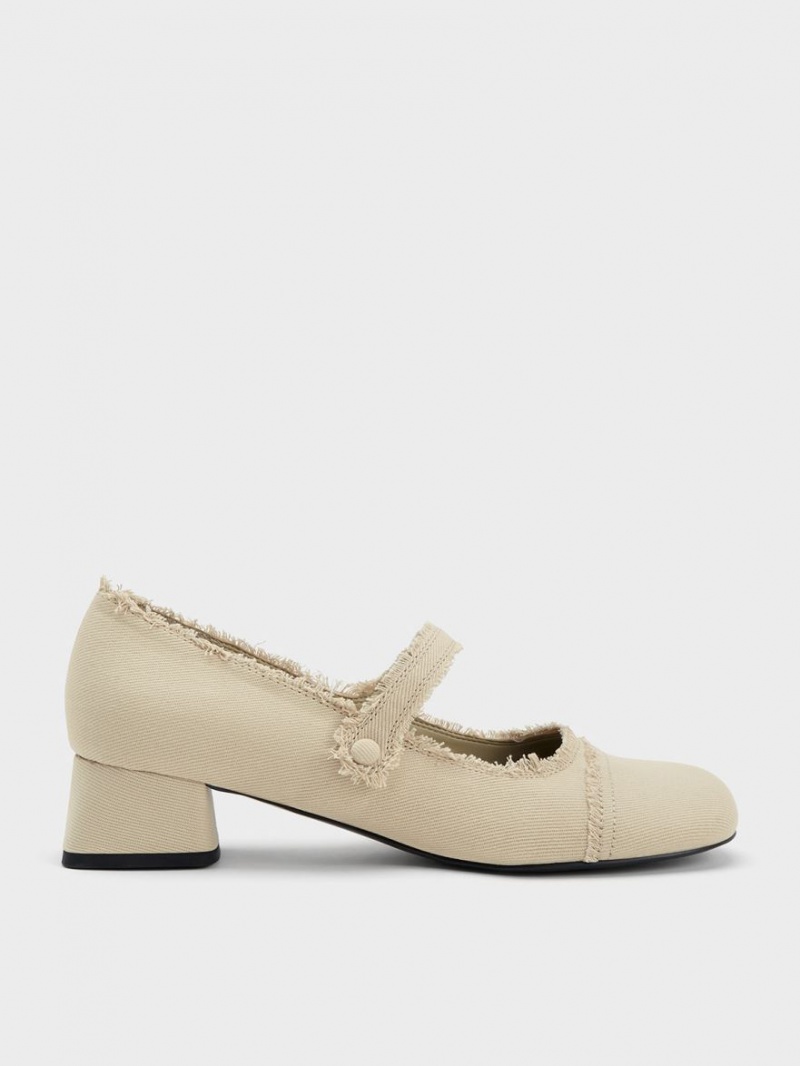 Charles & Keith Denim Block Heel Mary Jane Schuhe Beige | 876IOQLCB