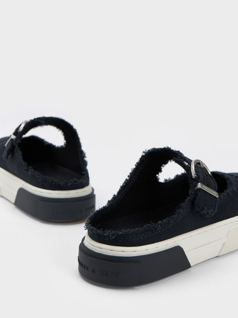 Charles & Keith Denim Buckled Slip On Sneakers Dunkelblau | 129OFLCPZ