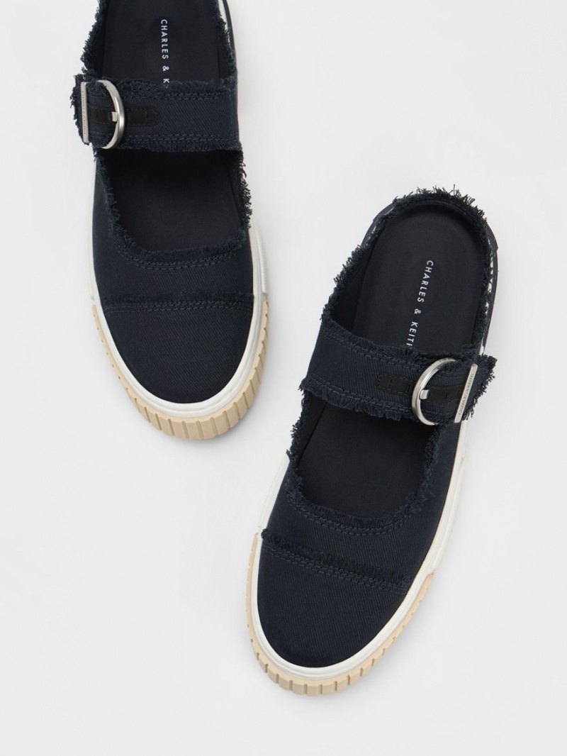 Charles & Keith Denim Buckled Slip On Sneakers Dunkelblau | 129OFLCPZ