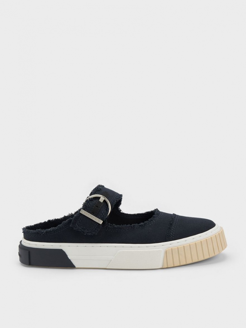 Charles & Keith Denim Buckled Slip On Sneakers Dunkelblau | 129OFLCPZ