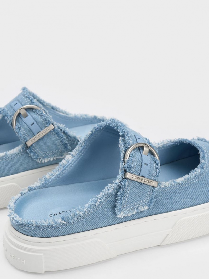 Charles & Keith Denim Buckled Slip On Sneakers Hellblau | 934WHPDZM