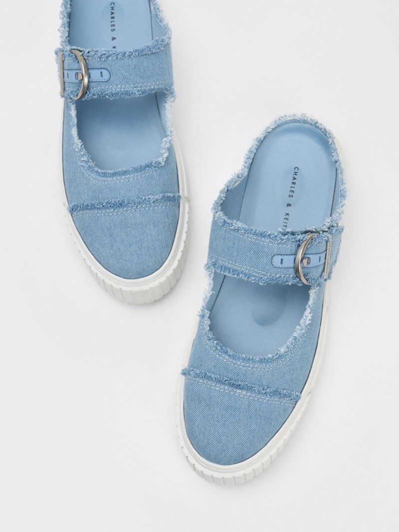 Charles & Keith Denim Buckled Slip On Sneakers Hellblau | 934WHPDZM