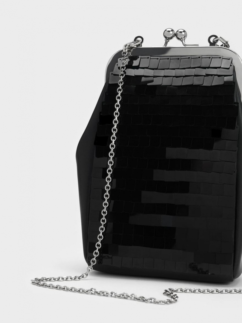 Charles & Keith Disc-Embellished Chain Handle Beuteltasche Schwarz | 360MAIJVU