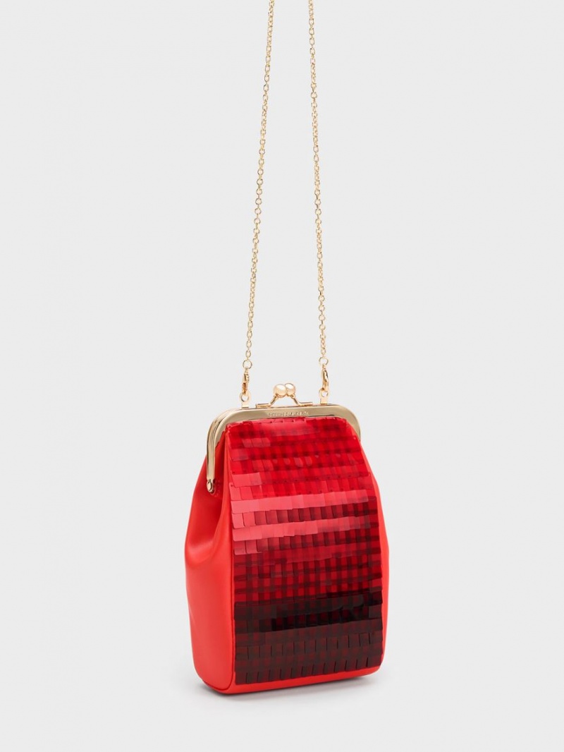 Charles & Keith Disc-Embellished Chain Handle Beuteltasche Rot | 348NMRXSZ