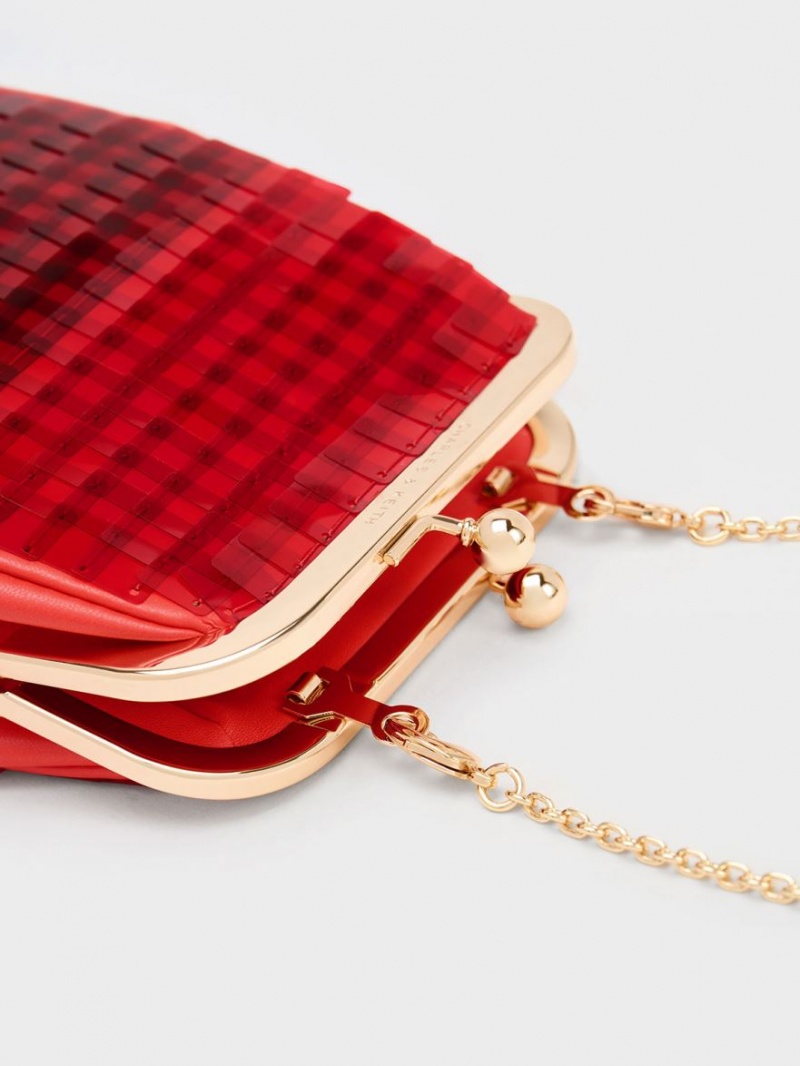 Charles & Keith Disc-Embellished Chain Handle Beuteltasche Rot | 348NMRXSZ