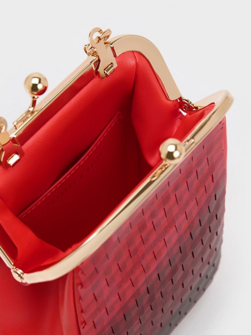 Charles & Keith Disc-Embellished Chain Handle Beuteltasche Rot | 348NMRXSZ