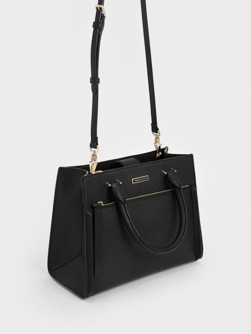 Charles & Keith Double Handle Front Zip Tragetaschen Schwarz | 932MBSYAW