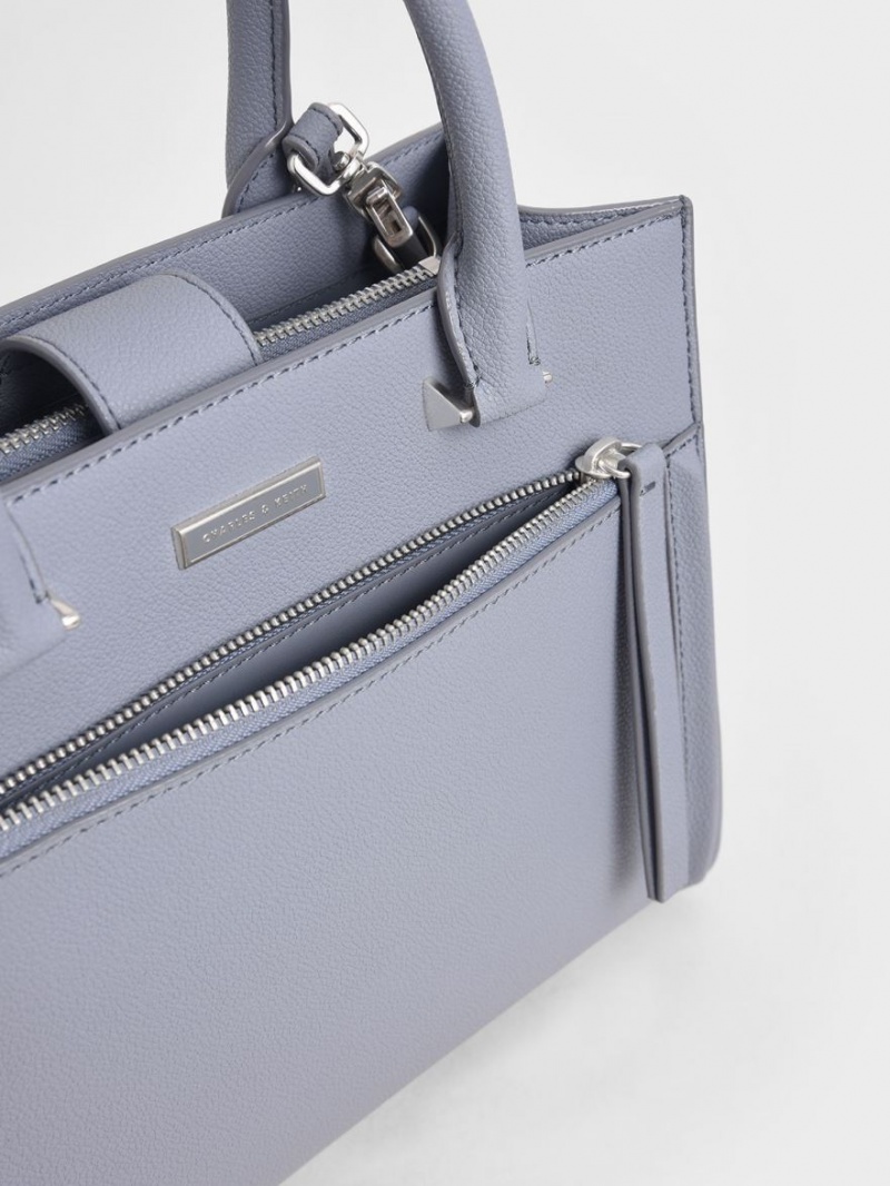 Charles & Keith Double Handle Front Zip Tragetaschen Hellblau | 039PJXFRB