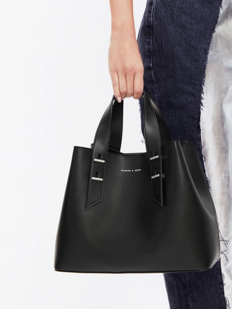 Charles & Keith Double Handle Hobo Tasche Schwarz | 125DINXJU