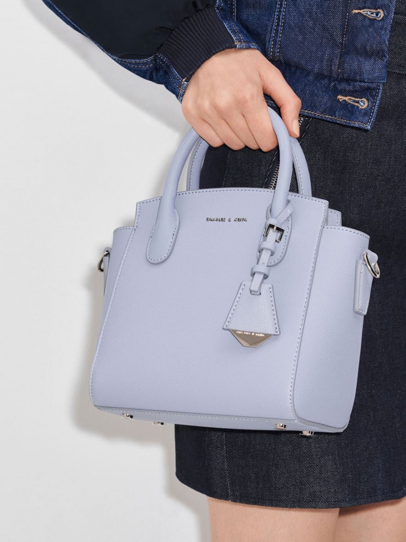 Charles & Keith Double Handle Trapeze Tragetaschen Hellblau | 985YQEUKW