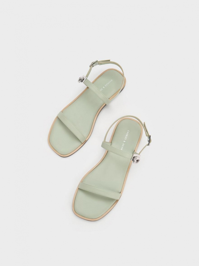 Charles & Keith Double Metallic Schnallen Sandalen Flach Mintfarben | 901WSZTKM