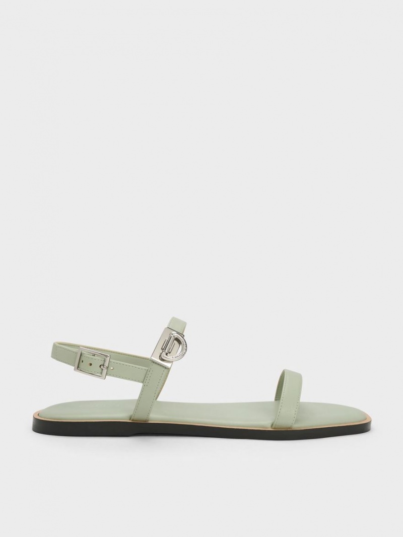 Charles & Keith Double Metallic Schnallen Sandalen Flach Mintfarben | 901WSZTKM