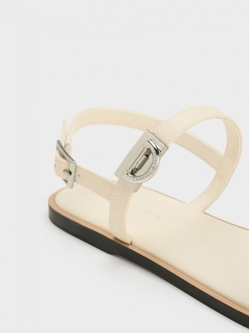 Charles & Keith Double Metallic Schnallen Sandalen Flach Beige | 681CQGIUA