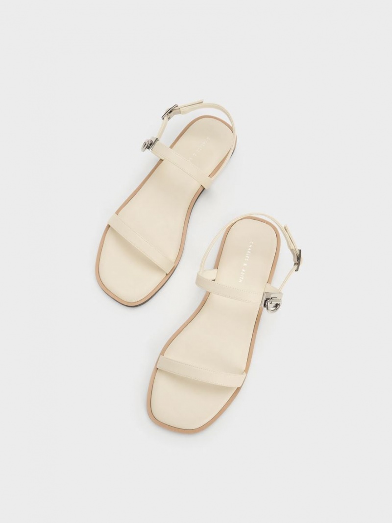 Charles & Keith Double Metallic Schnallen Sandalen Flach Beige | 681CQGIUA