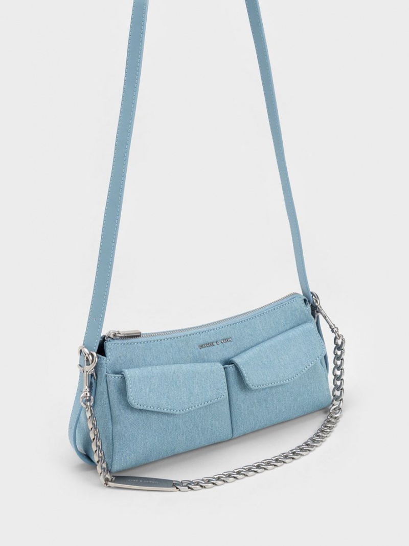 Charles & Keith Double Pouch Schultertaschen Blau | 379MQWHBG