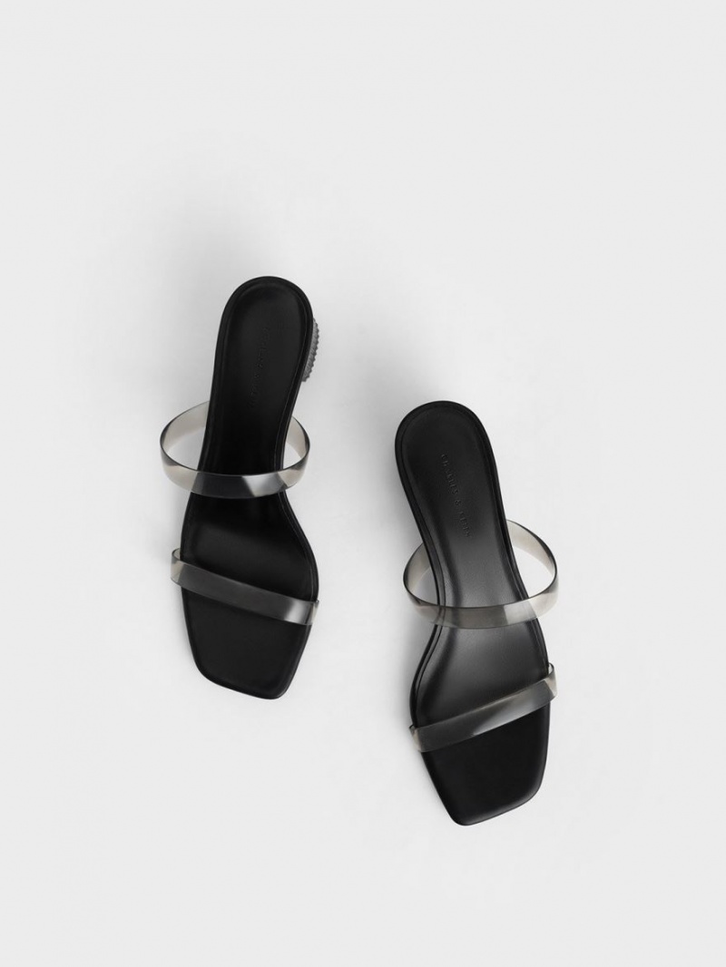 Charles & Keith Double Riemen See-Through Mules Schwarz | 102HROLFJ