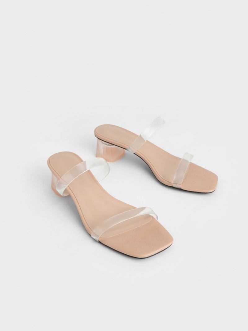 Charles & Keith Double Riemen See-Through Mules Beige | 361FVGAEU