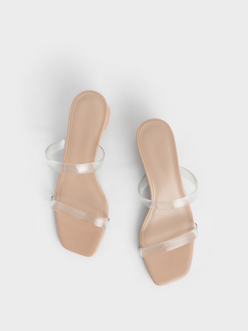 Charles & Keith Double Riemen See-Through Mules Beige | 361FVGAEU