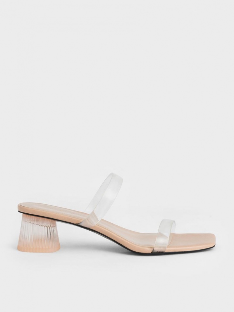 Charles & Keith Double Riemen See-Through Mules Beige | 361FVGAEU