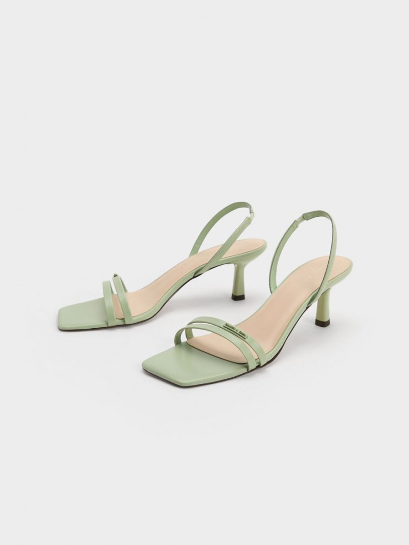 Charles & Keith Double Riemen Slingback Sandalen Absatz Mintfarben | 259DWUBPO