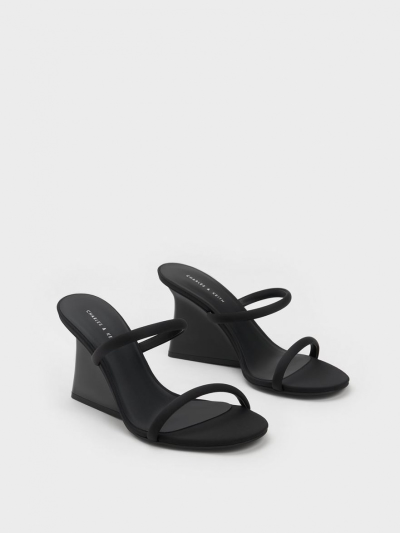 Charles & Keith Double Riemen Wedge Mules Schwarz | 691EMQKRW