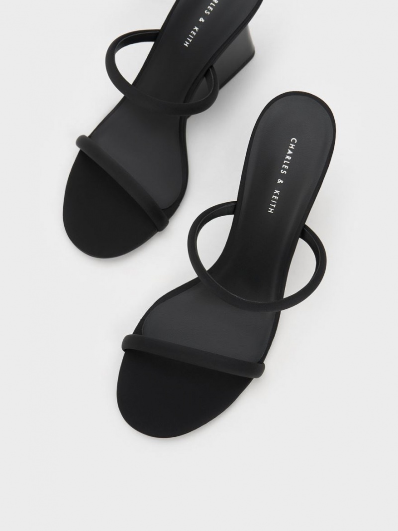 Charles & Keith Double Riemen Wedge Mules Schwarz | 691EMQKRW