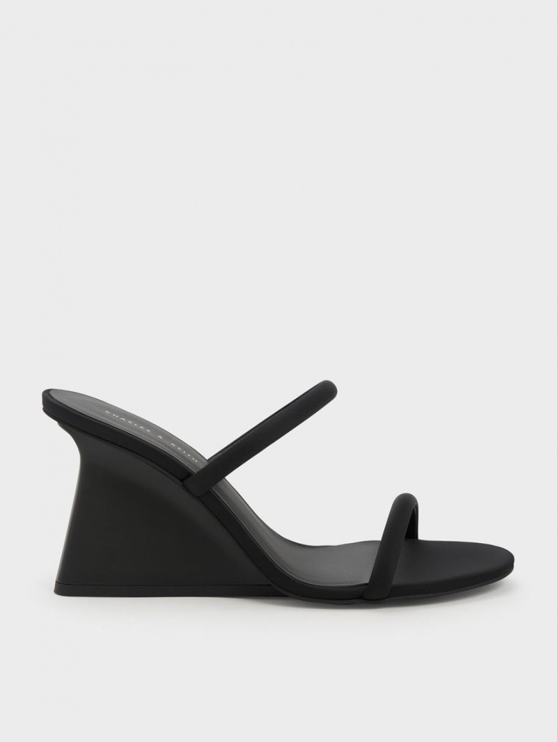 Charles & Keith Double Riemen Wedge Mules Schwarz | 691EMQKRW