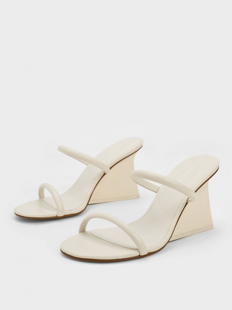 Charles & Keith Double Riemen Wedge Mules Weiß | 049VUNKCL