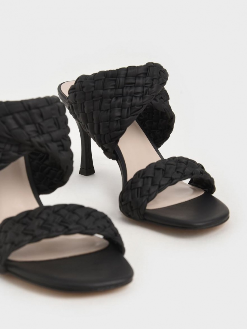 Charles & Keith Double Riemen Woven Absatz Mules Schwarz | 148DEJTAI