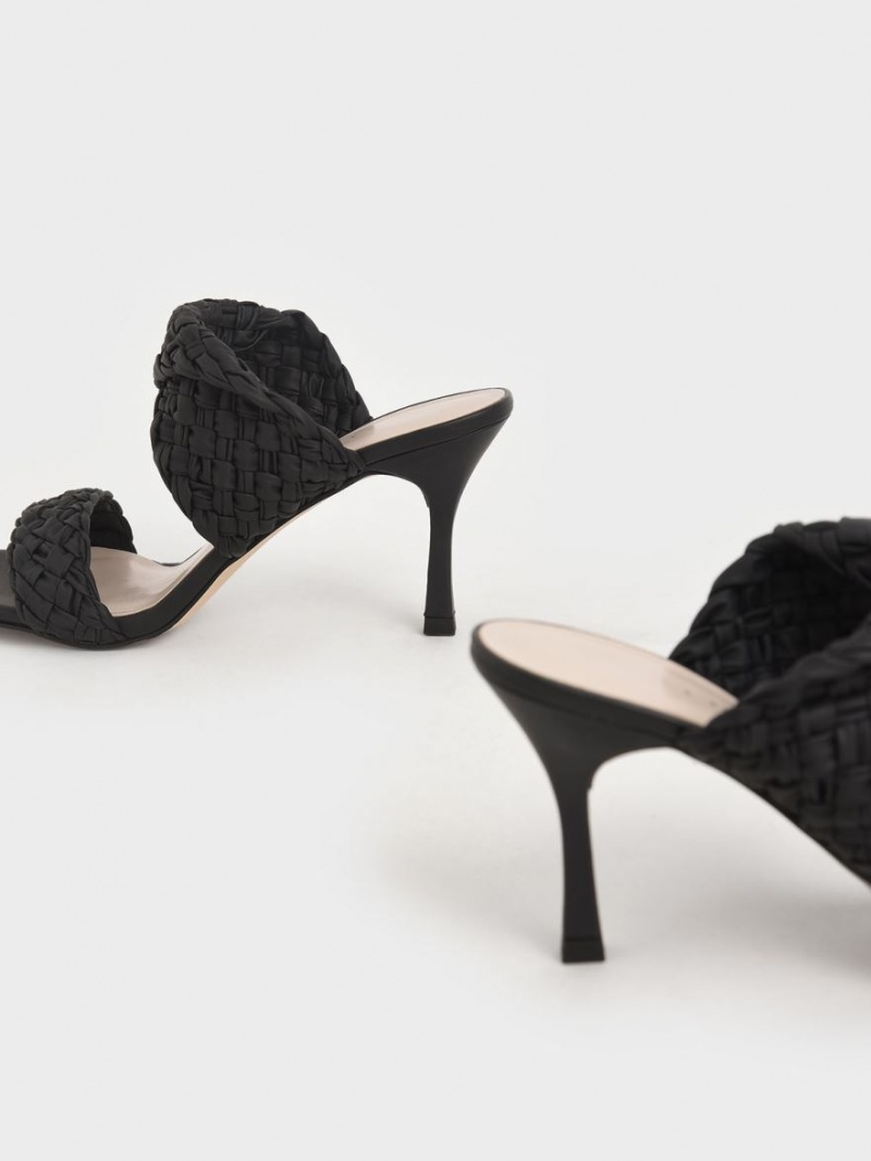 Charles & Keith Double Riemen Woven Absatz Mules Schwarz | 148DEJTAI