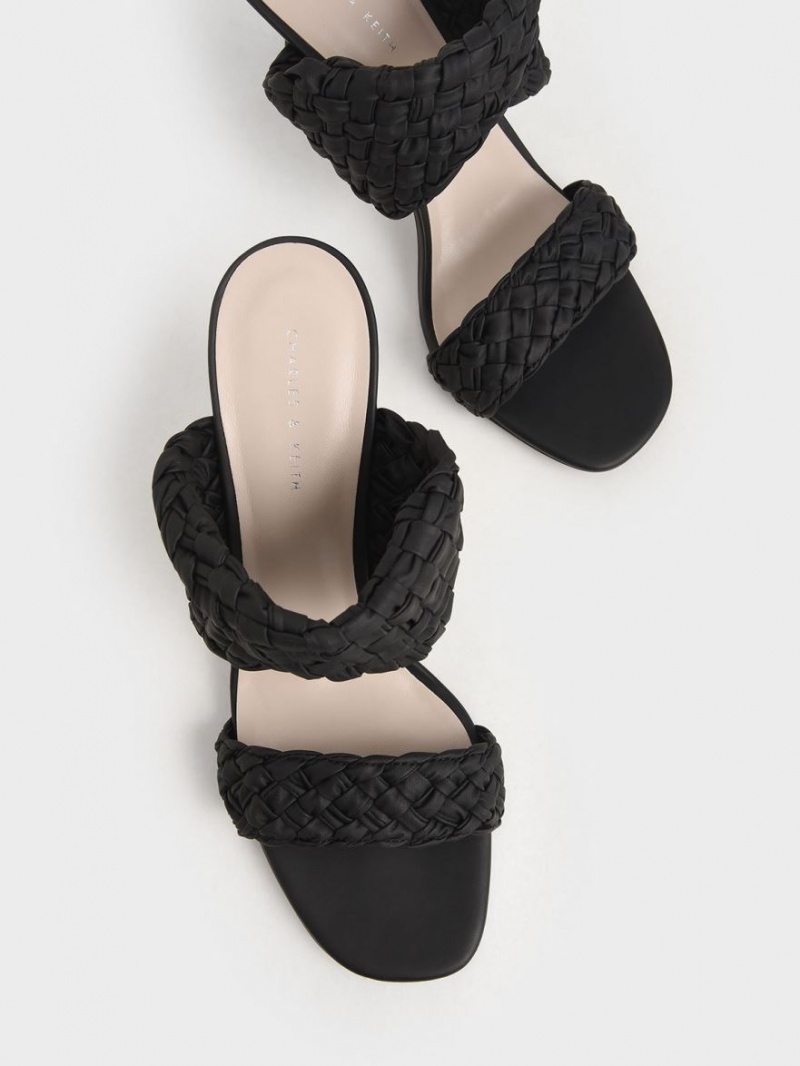 Charles & Keith Double Riemen Woven Absatz Mules Schwarz | 148DEJTAI