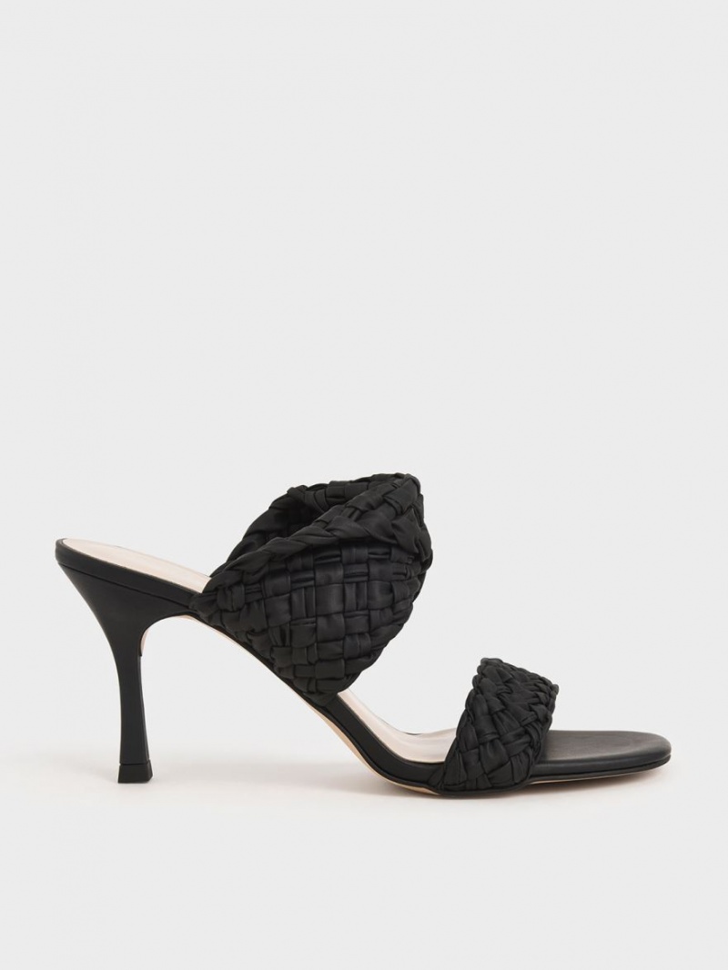 Charles & Keith Double Riemen Woven Absatz Mules Schwarz | 148DEJTAI