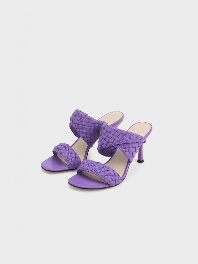 Charles & Keith Double Riemen Woven Absatz Mules Lila | 294HNASCB