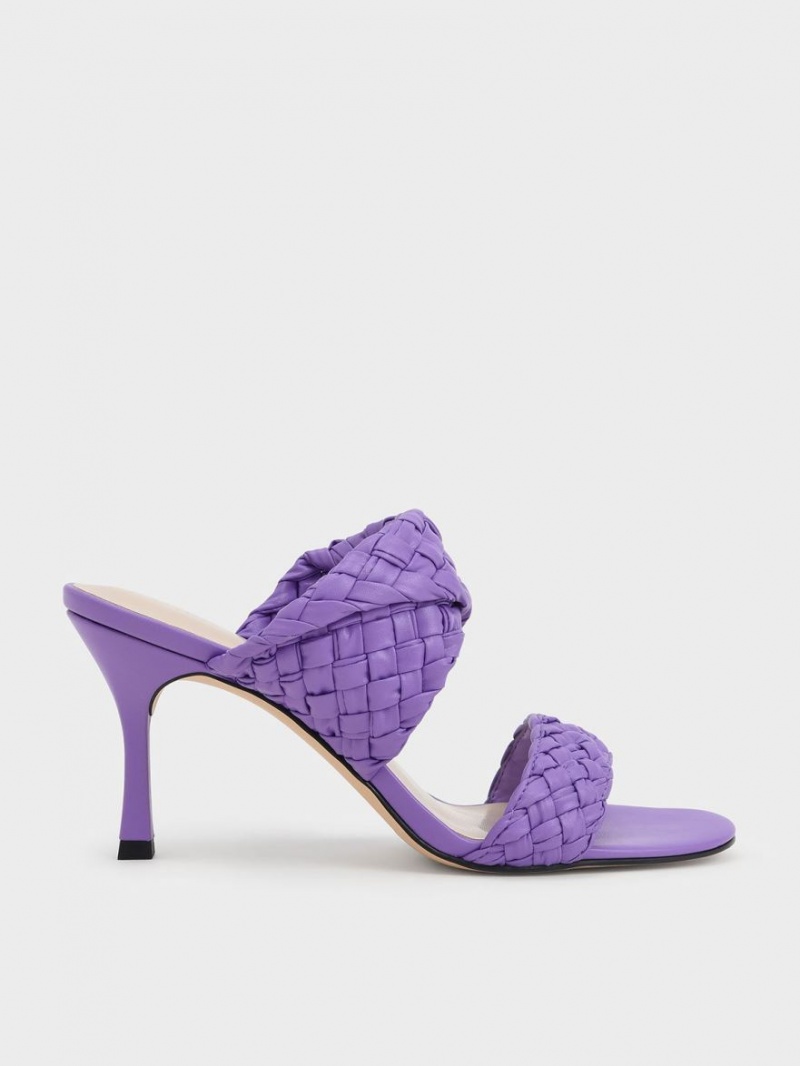 Charles & Keith Double Riemen Woven Absatz Mules Lila | 294HNASCB