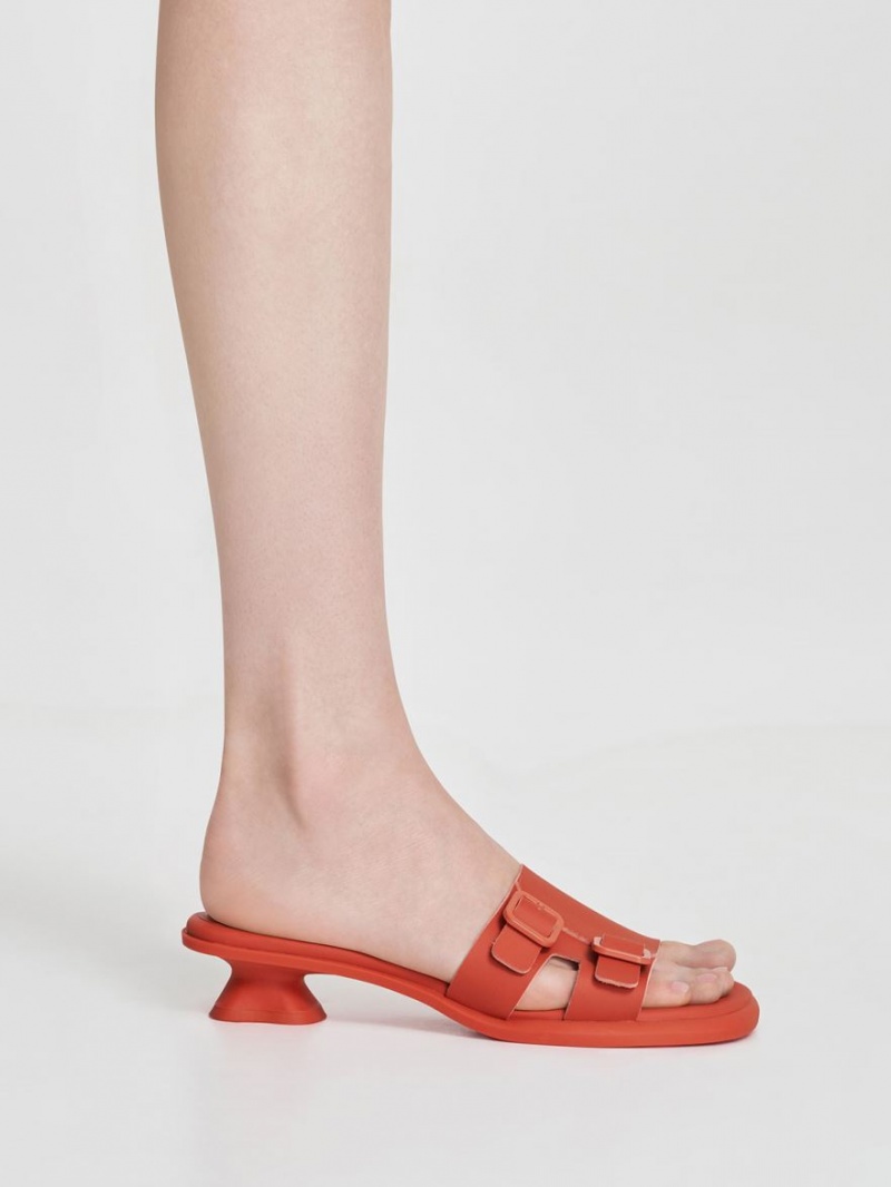 Charles & Keith Double Schnallen Sculptural Mules Orange | 312SQRPIW