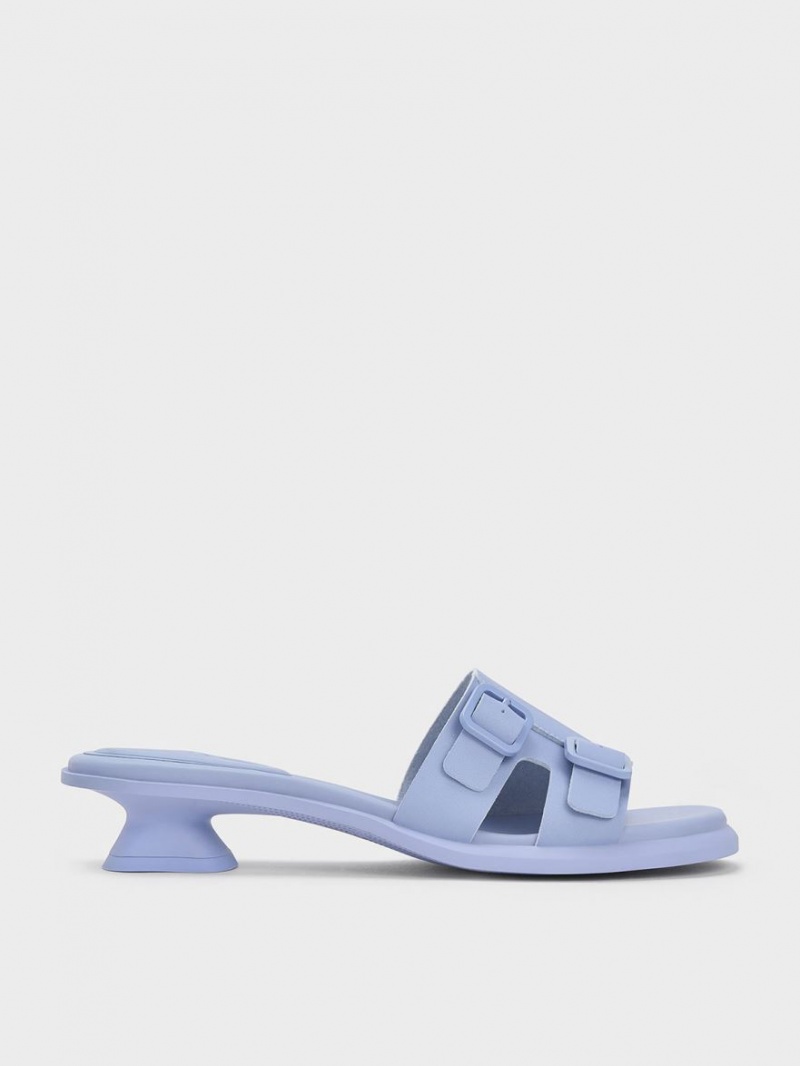 Charles & Keith Double Schnallen Sculptural Mules Lila | 153FWGRDX