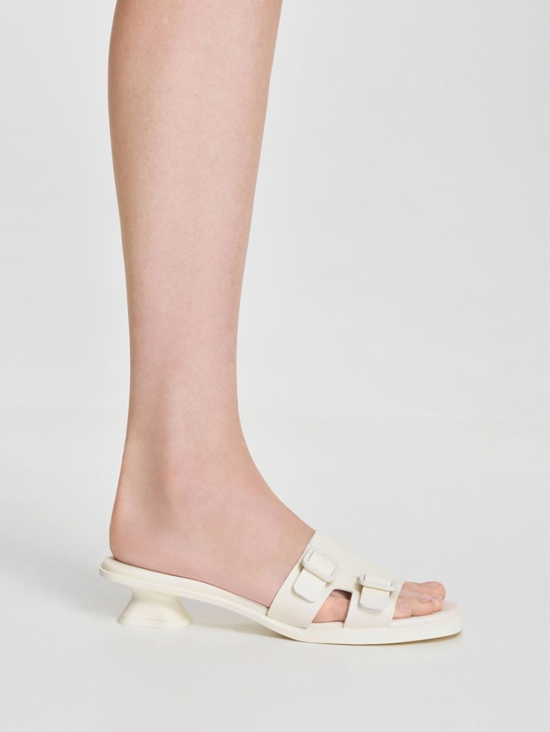 Charles & Keith Double Schnallen Sculptural Mules Weiß | 978GLMHRT