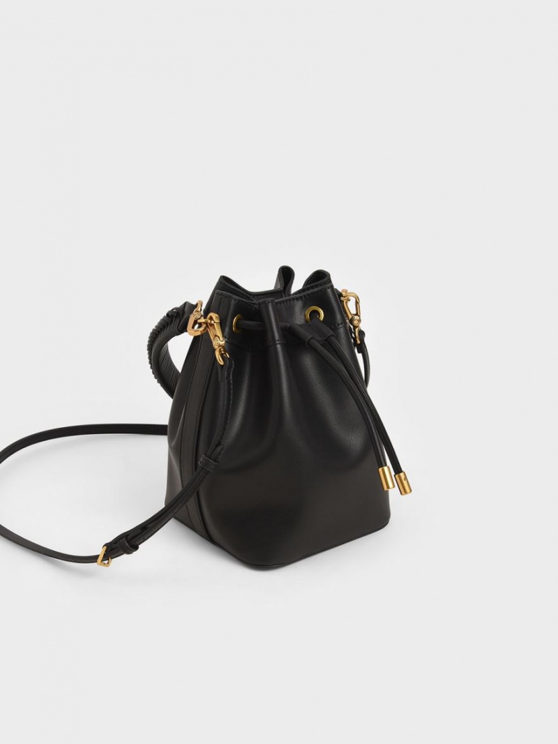 Charles & Keith Drawstring Bucket Tasche Schwarz | 861QGJWHP